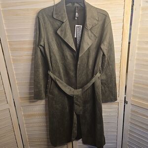 Lularoe Olive Green Duster Trench XXS Womens Soft Faux Suede Belted Overcoat